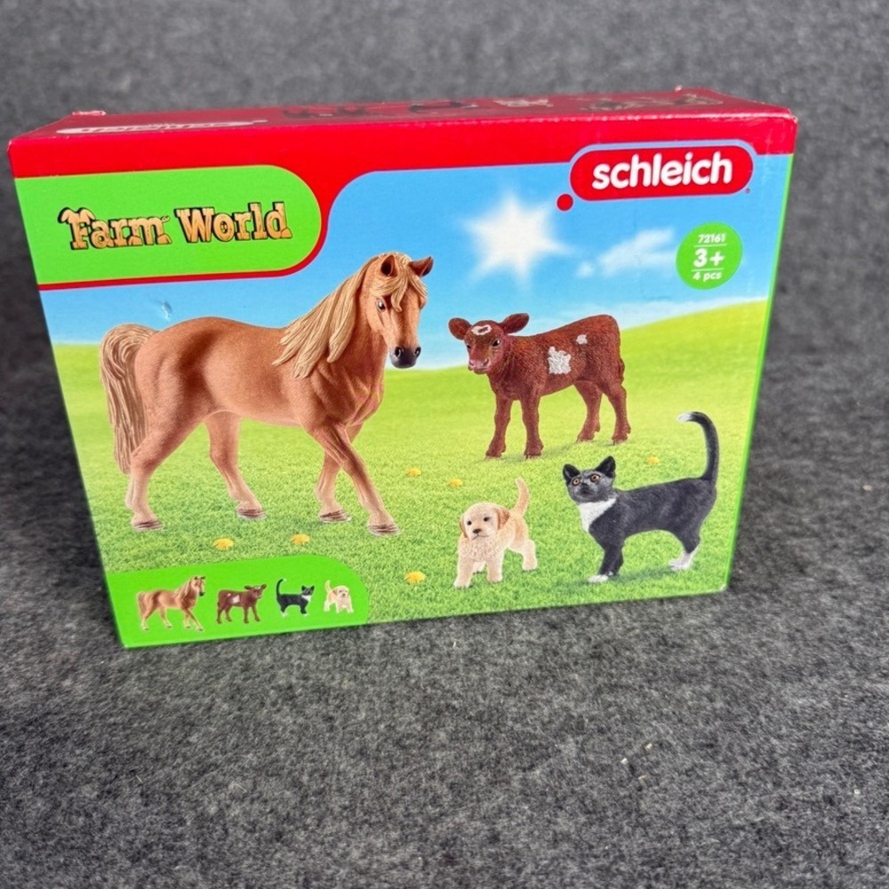 Schleich Farm World 72161 Animal Figurine Set Horse Calf Cat Puppy NEW